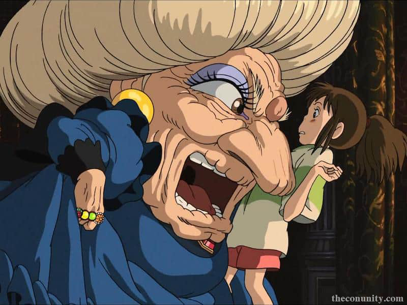 Yubaba (湯婆婆, Yubaba ) คุณย่าโดยChihiroที่จุดไคลแม็กซ์ของภาพยนตร์ เป็นเจ้าของโรงอาบน้ำและเป็นศัตรูหลักของภาพยนตร์การ์ตูนญี่ปุ่นเรื่อง